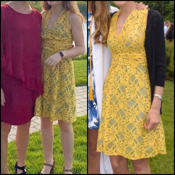 Anthro Plenty Tracy Reese Yellow Crochet Lace Overlay A-Line Dress - Picture 3 of 5